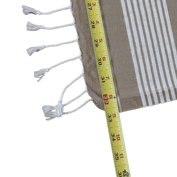 H & M Home 100% cotton beige white striped fringed  31 x 65 oblong table runner - Picture 5 of 10